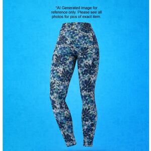 New Ladies Blue & Purple Watercolor Floral Super Soft Fashion Leggings Sz Small